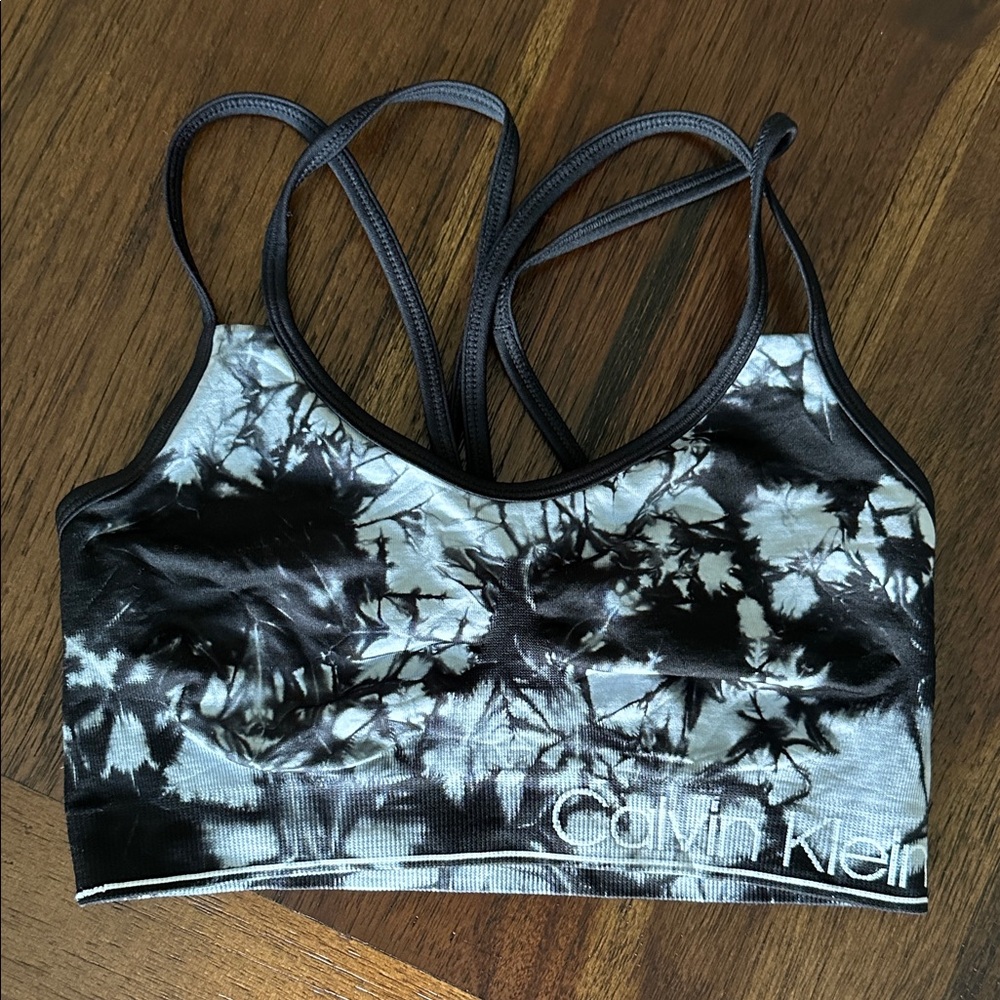 Calvin Klein Women's Black and Blue Tie-Dye Sports Bra